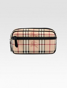 Signature check print pattern defines a travel essential with an exterior and interior zip pocket to secure all of your belongings.Zip closureExterior, interior zip pocketPVC11W x 6H x 4DMade in Italy Signature check print pattern defines a travel essential with an exterior and interior zip pocket to secure all of your belongings.Zip closureExterior, interior zip pocketPVC11W x 6H x 4DMade in Italy
