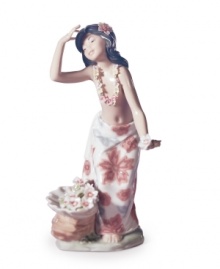 Have a luau in your living room with Lladro's beautiful hula dancer. Wearing a traditional flower lei and Hawaiian-style skirt, this handcrafted figurine evokes all the allure of the Aloha state. Have a luau in your living room with Lladro's beautiful hula dancer. Wearing a traditional flower lei and Hawaiian-style skirt, this handcrafted figurine evokes all the allure of the Aloha state.