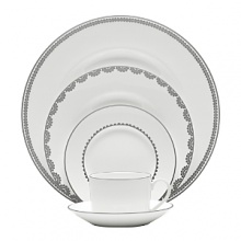 Vera Wang introduces Flirt fine bone china dinnerware. This platinum banded pattern features a modern scallop lace motif and a contemporary take on traditional lace work. Decoration on the inner verge of the accent plate, bread and butter and tea saucer adds a flirtatious touch of whimsy. Vera Wang introduces Flirt fine bone china dinnerware. This platinum banded pattern features a modern scallop lace motif and a contemporary take on traditional lace work. Decoration on the inner verge of the accent plate, bread and butter and tea saucer adds a flirtatious touch of whimsy.