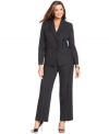 Evan Picone updates the essential plus size pantsuit with sleek pinstripes that mean business.