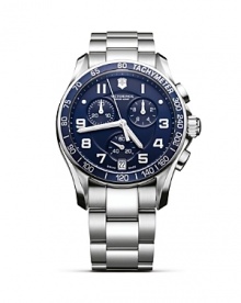 Known for a military-inspired approach to design, Victorinox's cooly hued chronograph is a stealthy-sleek timepiece. Wear it to trim citified looks.