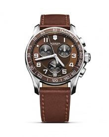 Check the time in military-inspired fashion. With a brown leather strap and sporty dial, Victorinox's army-inspired watch is a commanding accent for citified looks.