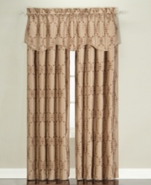 Featuring scrolling Floral Trellis embroidery over shimmering color, the Manchester window panel presents a decidedly elegant and regal appearance to any room. Convenient interlining makes for gorgeous draping and year-round energy efficiency. Featuring scrolling Floral Trellis embroidery over shimmering color, the Manchester window panel presents a decidedly elegant and regal appearance to any room. Convenient interlining makes for gorgeous draping and year-round energy efficiency.