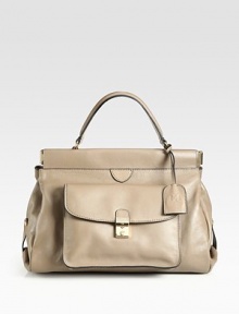 An elegant style in supple leather, perfectly sized for all your essentials.Top handle, 4½ dropHinged closureProtective metal feetOne outside flap pocketOne outside zip pocketTwo inner compartmentsOne inside zip pocketTwo inside open pocketsOne mirrorFully lined14W X 11H X 5DImported An elegant style in supple leather, perfectly sized for all your essentials.Top handle, 4½ dropHinged closureProtective metal feetOne outside flap pocketOne outside zip pocketTwo inner compartmentsOne inside zip pocketTwo inside open pocketsOne mirrorFully lined14W X 11H X 5DImported