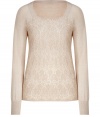 Stylish pullover in ultra-fine, almond viscose and cashmere blend - Elegant, on-trend lace overlay at chest - Flattering, round neckline and long sleeves - Slim cut, hits just below hips - A chic twist on a wardrobe staple - Ideal for both work and play, seamlessly transitions from day to evening - Pair with a pencil skirt, wide-leg trousers or a skinny pant