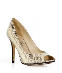 Add a sophisticated accent to your day look with these chic python pumps from Michael Kors - Peep-toe, natural-hued python leather, stiletto heel - Wear with a sleek sheath dress and heels or pair with a party-perfect frock