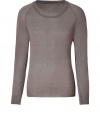 Stylish pullover in fine, pure taupe cotton - Supremely soft and lightweight - Fashionable skinny cut, fitted through torso - Long sleeves with decorative seams - Classic crew neck with trompe loeil collar - A chic twist on a modern classic - Pair with jeans, chinos or dress trousers