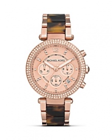 Rich rose gold and tortoise are all dressed up on MICHAEL Michael Kors' round watch. Take your cues from all-American style with this timeless ticker. Rich rose gold and tortoise are all dressed up on MICHAEL Michael Kors' round watch. Take your cues from all-American style with this timeless ticker.