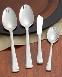 Premier tableware designer Gorham presents superior quality stainless steel flatware in an array of distinctive patterns, to suit your every mood and occasion. The formal Column pattern combines contemporary simplicity with striking neoclassical detailing. Set includes a sugar spoon, butter knife and two tablespoons. Premier tableware designer Gorham presents superior quality stainless steel flatware in an array of distinctive patterns, to suit your every mood and occasion. The formal Column pattern combines contemporary simplicity with striking neoclassical detailing. Set includes a sugar spoon, butter knife and two tablespoons.