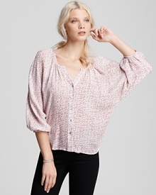 Playful and pretty, this pink spotted Gemma blouse is the perfect pairing to your essential little black pants. Take the flirty button-down from season to season--this silk piece is a perennial favorite.