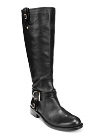 VINCE CAMUTO brings buckled up style to long, tall, sophisticated riding boots with polished hardware and streamlined design. This extended calf design allows for a roomier fit than the original.