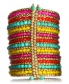 Take it up a notch with bold colors and lively beading. Style&co.'s multi-row cuff bracelet incorporates a variety of colorful glass beads, including gold, fuchsia, red, turquoise, and yellow. Set in mixed metal. Approximate diameter: 2-1/2 inches.