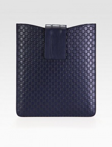 Microguccissima leather iPad case with closure.Microguccissima leatherLeather trimStrap with hook-and-loop closure at topSuede liningFits all iPad models8.9W x 10.4H x 1.4DMade in Italy