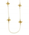 This style is sweet as honey. 2028's vintage-themed long strand necklace features ivory-colored acrylic pearls and intricate bumblebee charms. Crafted in gold-plated mixed metal. Approximate length: 48 inches.