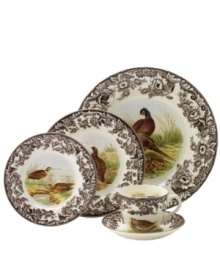 Bring the classic style of the English countryside to your table with dinner plates from the Woodland place settings collection by Spode. This traditionally patterned 5-piece place setting features majestic game fowl and forest creatures framed by Spode's distinctive British Flowers border. Bring the classic style of the English countryside to your table with dinner plates from the Woodland place settings collection by Spode. This traditionally patterned 5-piece place setting features majestic game fowl and forest creatures framed by Spode's distinctive British Flowers border.