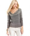 Snuggle into this easy sweater from DKNY Jeans, featuring allover metallic marled knit in comfy cotton.