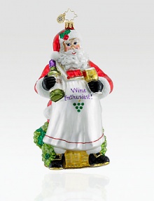 Perfect for wine enthusiasts, this ornate glass Santa makes a toast to a holly jolly Christmas. Hand-blownHand-painted6 tallMade in Poland Perfect for wine enthusiasts, this ornate glass Santa makes a toast to a holly jolly Christmas. Hand-blownHand-painted6 tallMade in Poland