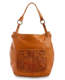 A lovely lace design accents this free-spirited bag for a casual yet refined feel. A boho shape and aged goldtone hardware perfectly complete this everyday design. A lovely lace design accents this free-spirited bag for a casual yet refined feel. A boho shape and aged goldtone hardware perfectly complete this everyday design.