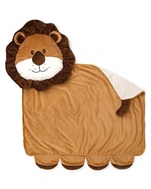 The happy lion on this Bestever blanket loves to play and take a nap with his new best friend. The happy lion on this Bestever blanket loves to play and take a nap with his new best friend.