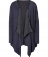 Chic cardigan in two-tone cotton and cashmere blend - Drape detail at lapels - Long sleeves and open neckline - Asymmetric fall below the hip - Extra-soft layering piece - Works for the weekend and the office - Pair with skinny jeans and wedge boots