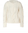 A modern take on the classic cable-knit sweater in cream merino wool-blend from Rag & Bone - Fashionable oversized 3D knit with scoop neck and voluminous, long sleeves - Fitted - Pair with skinny cropped pants and favorite boots for a chic, Downtown look