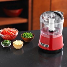 Mince, chop and purée with ease using the 3.5-cup Food Chopper from KitchenAid. With simple one-touch operation and two speeds, it features a domed lid with an opening so you can add wet ingredients like oil or broth while it's in use - perfect for making pesto or a small batch of soup. Mince, chop and purée with ease using the 3.5-cup Food Chopper from KitchenAid. With simple one-touch operation and two speeds, it features a domed lid with an opening so you can add wet ingredients like oil or broth while it's in use - perfect for making pesto or a small batch of soup.