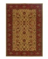 A modern, symmetrical take on antique tapestries, the Everest Tabriz Gold area rugs feature a floral blend of red flowers and leafy silhouettes set against a beige background, and an ornate burgundy border. Fashioned using the most advanced method available for heat-set polypropylene, this super-dense power-loom weave creates a natural appearance without sacrificing the soft luxury finish of hand-woven rugs. One-year limited warranty (defects due to manufacturing).