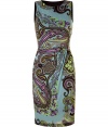 Sophisticated and undeniable chic, this paisley printed sheath from Etro features a flattering draped waist - Round neck, sleeveless, fitted bodice, draping at waist, pencil style skirt, all-over paisley print - Style with peep-toe pumps and a statement satchel