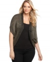 Crafted from a metallic knit, Calvin Klein's short sleeve cardigan is a perfect topper for tanks this season. (Clearance)