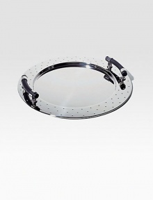 Elegant serving tray is accented with signature raised dots and contrast handles, designed by Michael Graves. Perfect home gift 18¾ W Made in Italy Elegant serving tray is accented with signature raised dots and contrast handles, designed by Michael Graves. Perfect home gift 18¾ W Made in Italy