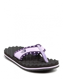 Comfy and resilient, the Base Camp thong features an egg-crate-inspired footbed and padded, durable straps. Comfy and resilient, the Base Camp thong features an egg-crate-inspired footbed and padded, durable straps.