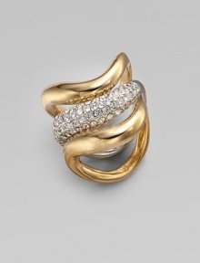 A unique style with a two-tone curved design; accented with sparking stones. BrassGlass stonesWidth, about ½Imported A unique style with a two-tone curved design; accented with sparking stones. BrassGlass stonesWidth, about ½Imported