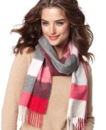 Stand up to winter with this trendsetting, color blocked cashmere scarf keeping you warm and cheery. By Charter Club. Stand up to winter with this trendsetting, color blocked cashmere scarf keeping you warm and cheery. By Charter Club.