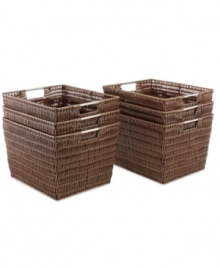 The natural order-bring definition to your space with this smart collection of storage baskets. Each basket adds an attractive accent to your space with a woven rattan-like plastic exterior, while also providing the durability, functionality and smart organization your busy home demands with a heavy-duty metal frame, stainless steel handles and an incredibly easy-to-clean design.