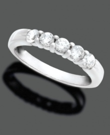 Timeless style for a timeless love. 14k white gold anniversary ring features five round-cut diamonds (1/2 ct. t.w.). Timeless style for a timeless love. 14k white gold anniversary ring features five round-cut diamonds (1/2 ct. t.w.).