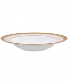 Noritake makes any occasion memorable with the opulent Odessa Gold rim soup bowl. Wide bands of etched gold and pale gray with delicate blooms adorn classic bone china. Noritake makes any occasion memorable with the opulent Odessa Gold rim soup bowl. Wide bands of etched gold and pale gray with delicate blooms adorn classic bone china.