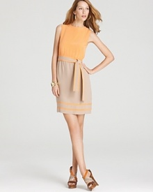 Juicy citrus hues pop beautifully when grounded in a neutral shade, as this RAOUL silk crepe dress can attest to. Cinch the piped belt to create an ultra-feminine silhouette.