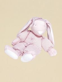 Soft velboa with pastel stripe jersey knit union suit body is perfect for snuggling. Matching stocking cap Embroidered eyes Long fuzzy soft ears 100% polyester fill 22 L Machine wash Imported Recommended for infants and up Soft velboa with pastel stripe jersey knit union suit body is perfect for snuggling. Matching stocking cap Embroidered eyes Long fuzzy soft ears 100% polyester fill 22 L Machine wash Imported Recommended for infants and up