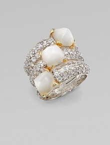 A statement piece with three mother-of-pearl sugarloafs set in white sapphire encrusted sterling silver with 18k gold accents. Mother-of-pearlWhite sapphireSterling silver18k goldWidth, about 1Imported A statement piece with three mother-of-pearl sugarloafs set in white sapphire encrusted sterling silver with 18k gold accents. Mother-of-pearlWhite sapphireSterling silver18k goldWidth, about 1Imported