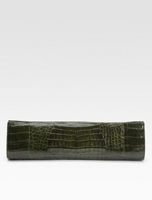 Lacquered croc-skin adds a luxe touch to this razor-thin evening bag.Magnetic snap closure One inside open pocket Suede lining 13W X 4½H X 2D Imported Lacquered croc-skin adds a luxe touch to this razor-thin evening bag.Magnetic snap closure One inside open pocket Suede lining 13W X 4½H X 2D Imported