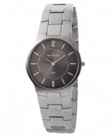 In sleek charcoal gray with a refined, modern style, this Skagen Denmark watch is perfect for every occasion. Silvertone stainless steel bracelet and round case. Round grey dial with logo and stick indices. Quartz movement. Water resistant to 30 meters. Limited lifetime warranty. In sleek charcoal gray with a refined, modern style, this Skagen Denmark watch is perfect for every occasion. Silvertone stainless steel bracelet and round case. Round grey dial with logo and stick indices. Quartz movement. Water resistant to 30 meters. Limited lifetime warranty.