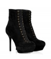 Rock n roll style goes ultra-luxe with these must-have lace-up booties from Sergio Rossi - Round toe, crisscross lace up front, high front platform, stiletto heel, back ankle zip closure - Wear with a cocktail frock, a pencil skirt, or cropped jeans