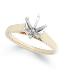 Start off your one-of-a-kind engagement ring by selecting your favorite ring setting. This stunning solitaire ring setting features a 14k gold band and a 14k white gold, cathedral, 6-prong design. Band width: 3 mm. Available in whole sizes 6-9. Start off your one-of-a-kind engagement ring by selecting your favorite ring setting. This stunning solitaire ring setting features a 14k gold band and a 14k white gold, cathedral, 6-prong design. Band width: 3 mm. Available in whole sizes 6-9.