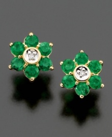 Add a little springtime cheer to your ears. These beautiful 14k gold earrings are studded with round-cut emeralds (7/8 ct. t.w.) and diamond accents. Add a little springtime cheer to your ears. These beautiful 14k gold earrings are studded with round-cut emeralds (7/8 ct. t.w.) and diamond accents.