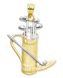 A hole in one! This sporty golf clubs and golf bag charm is perfect for the aspiring Rory McIlroy. Crafted in 14k gold and sterling silver. Chain not included. Approximate length: 1-1/10 inches. Approximate width: 3/4 inch. A hole in one! This sporty golf clubs and golf bag charm is perfect for the aspiring Rory McIlroy. Crafted in 14k gold and sterling silver. Chain not included. Approximate length: 1-1/10 inches. Approximate width: 3/4 inch.