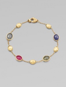 Beautiful hand-engraved 18k gold and colorful, faceted sapphires on a delicate link chain. 18k goldMulti-colored sapphiresLength, about 7¾Lobster clasp closureMade in Italy Beautiful hand-engraved 18k gold and colorful, faceted sapphires on a delicate link chain. 18k goldMulti-colored sapphiresLength, about 7¾Lobster clasp closureMade in Italy