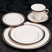 This pattern is named for the intriguing scroll design of anceint Celtic time pieces, and like its inspiration, this pattern features an artistically etched platinum design on white bone china. Shown: 5-pc. placesetting. Matching accessories also available. This pattern is named for the intriguing scroll design of anceint Celtic time pieces, and like its inspiration, this pattern features an artistically etched platinum design on white bone china. Shown: 5-pc. placesetting. Matching accessories also available.