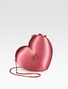 A sweet and charming style in smooth satin embellished with logo plaques.Concealable chain shoulder strap, 21 dropMagnetic top closureFully lined6¼W X 5½H X 1¼DImported A sweet and charming style in smooth satin embellished with logo plaques.Concealable chain shoulder strap, 21 dropMagnetic top closureFully lined6¼W X 5½H X 1¼DImported