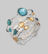 From the Wonderland Collection. Layered doublets in sophisticated shades with rich depth join faceted mother-of-pearl and radiant clear quartz in an elegant sterling silver bangle.Mother-of-pearl and clear quartzSterling silverDiameter, about 2½ImportedPlease note: Bracelets sold separately. 