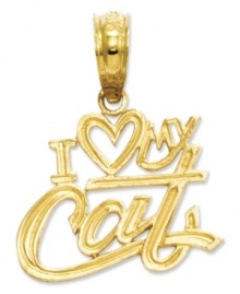 Show the world how much you love your cat! Perfect for displaying on any chain, necklace or bracelet, this charm plate is intricately etched in 14k gold. Chain not included. Approximate drop length: 3/5 inch. Approximate drop width: 1/2 inch.